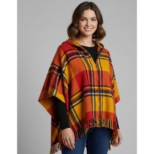 Langtry Sportswear Vintage Wool Plaid Zip up Hooded Poncho One size